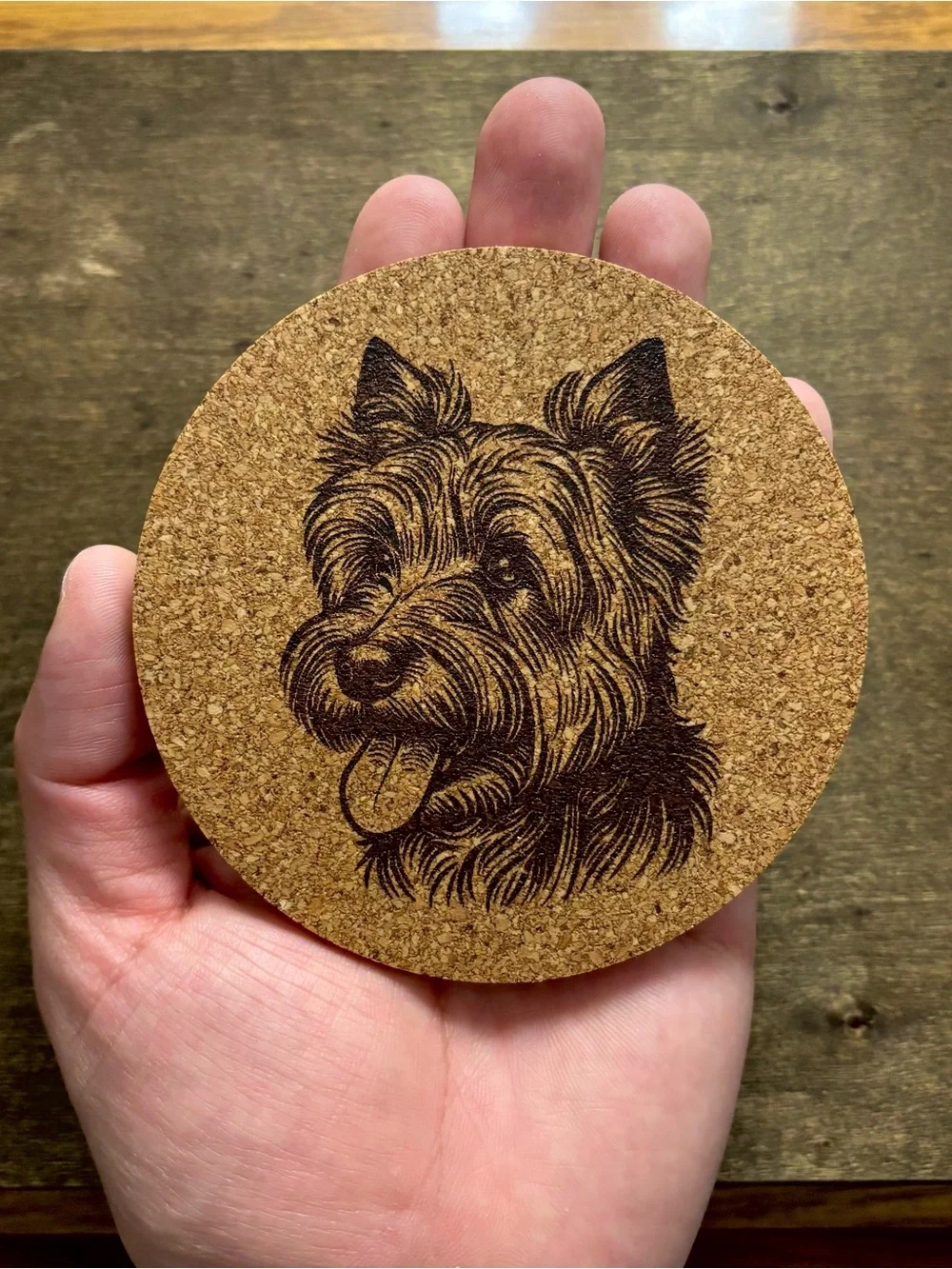 Australian Terrier Dog Face Laser Engraved Cork Coaster